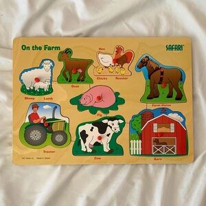 Vintage Kids Farm Animal Barn Educational Chunky Wooden Puzzle